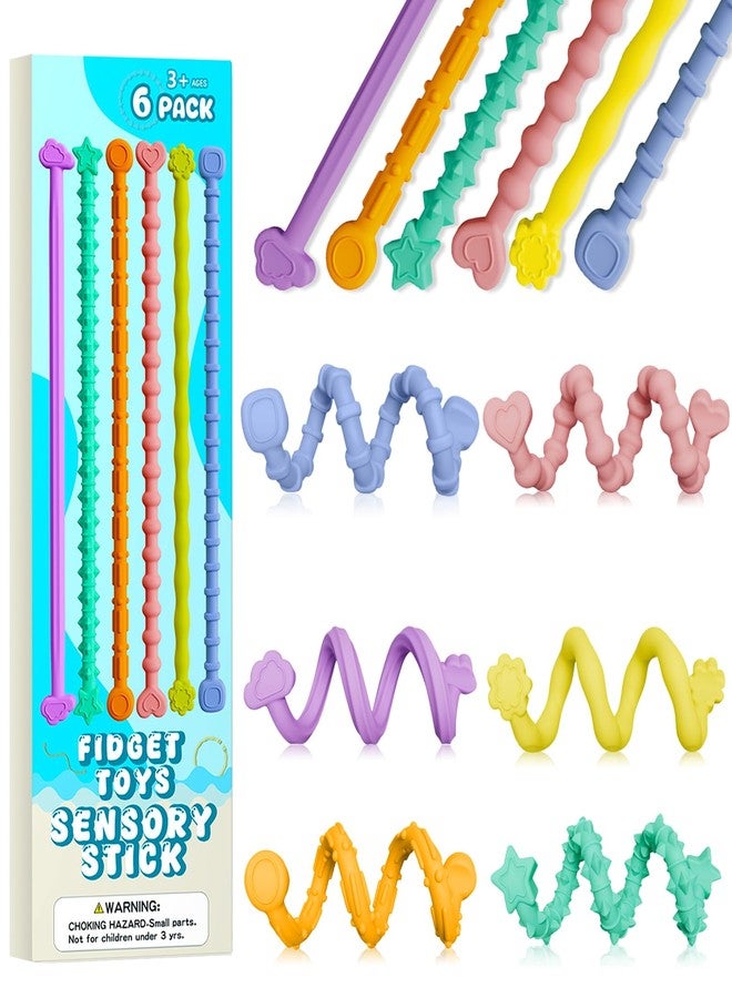 Abdkw Valentines Day Gifts for Kids - Sensory Fidget Toys for Teens & Adults - 6 Pack Flexible Fidget Sticks for Autism Kids Calming Down - Valentine Classroom School Exchange Boys Girls Party Favors - Image 1